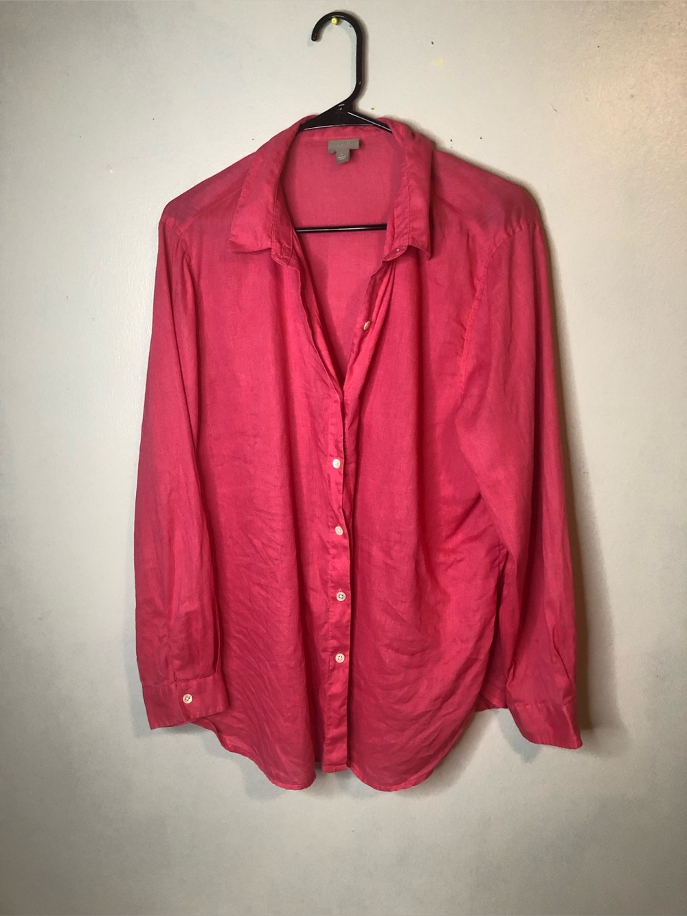 J. Jill Linen Button Up Long Sleeve Coral Pink Lightweight Shirt Women Size Lrg